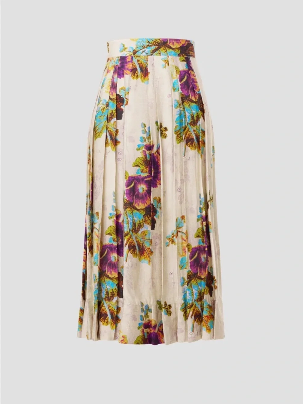 Tory Burch Floral Pleated Satin High Waisted Midi Skirt